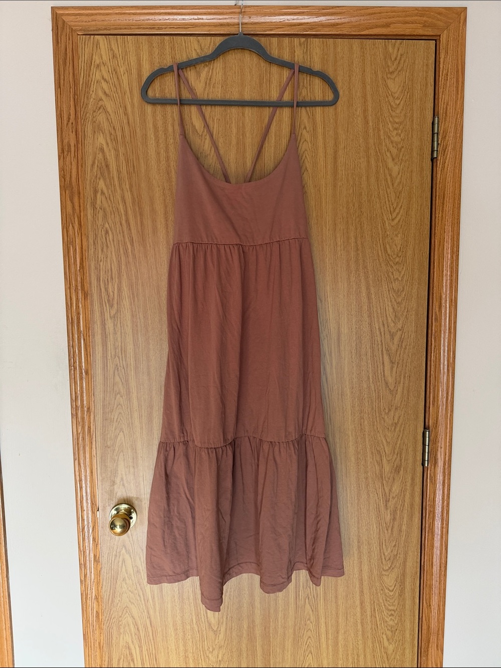 Women's Tan Tiered Spaghetti Strap Dress